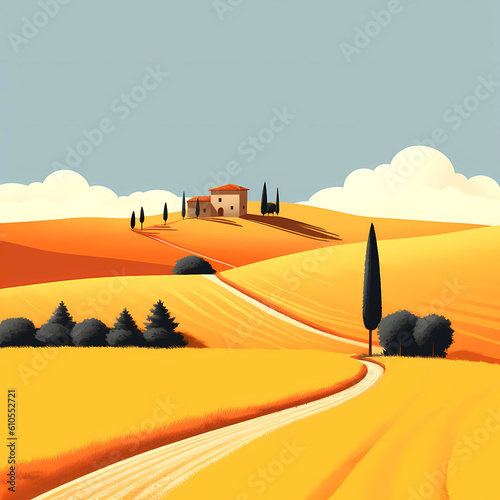 Illustration with a beautiful view of the hills of Tuscany  Italy