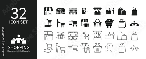 Shopping and market related icon sets