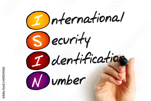 ISIN - International Security Identification Number acronym, business concept background photo