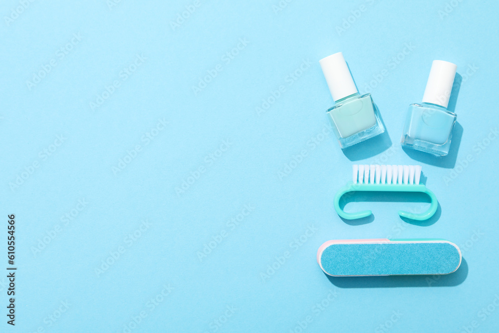Concept of nail art, tools for pedicure and manicure Concept of nail art, tools for pedicure and manicure
