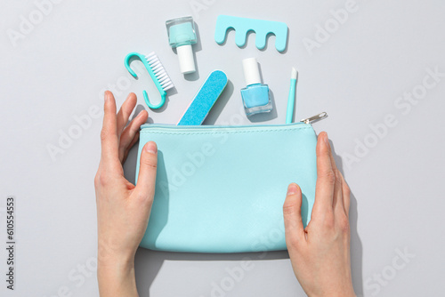 Concept of nail art, tools for pedicure and manicure