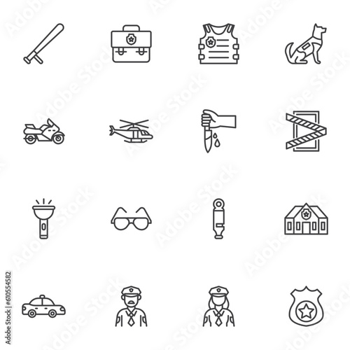 Police and security line icons set