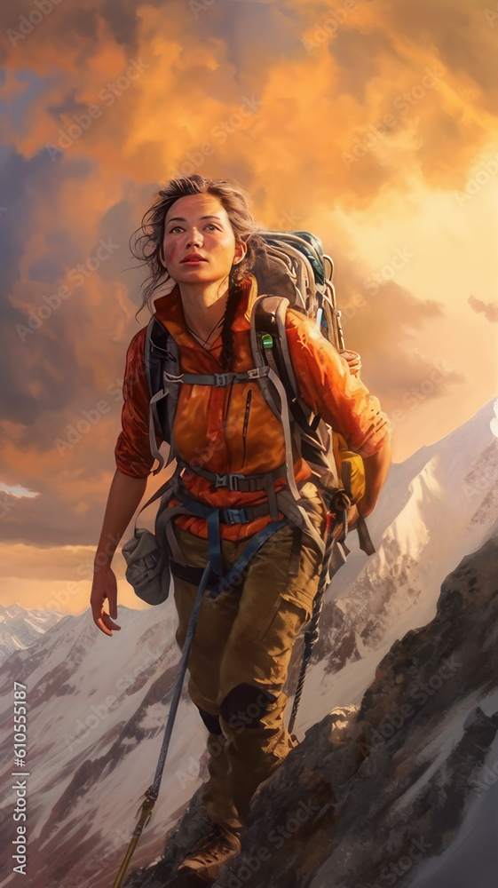 woman rock climber in the mountains. Generative AI woman rock climber in the mountains. Generative AI