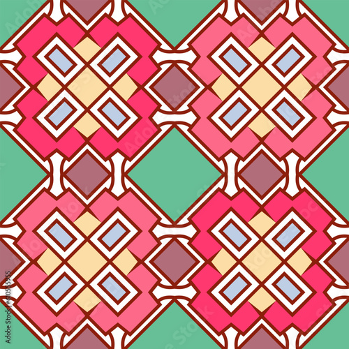 Seamless pattern with original stylized elements on a pale green background. Vector illustration