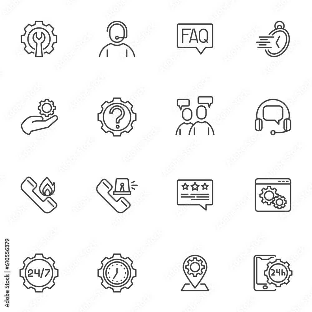 Support service line icons set Support service line icons set