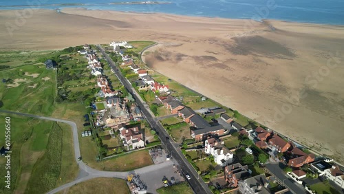 Fly over houses near Royal Liverpool Golf Club, Hoylake, Wirral, UK -  Aerial drone photo