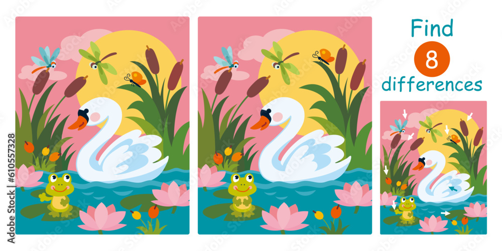 Vetor de Find differences, education game for children. Cute cartoon ...