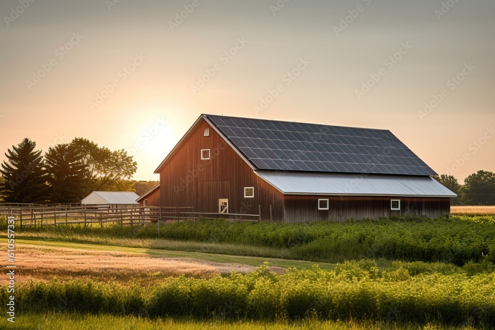 Rural Farm with Captivating Solar Array. Generative AI