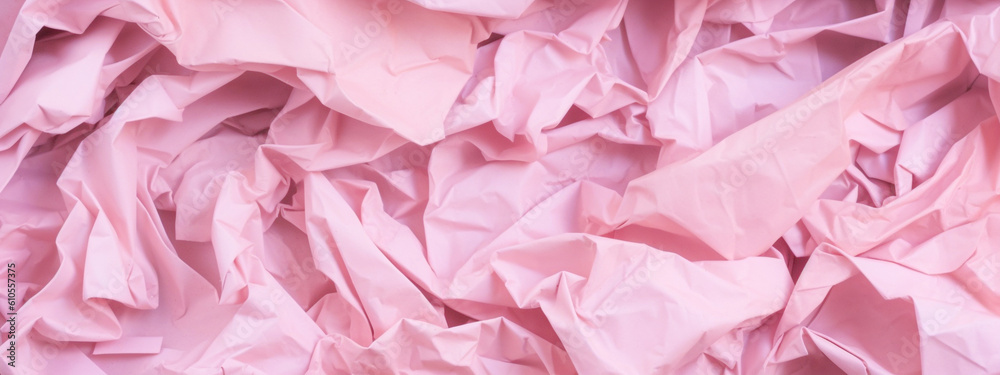 Pink crumpled paper background grunge texture backdrop. Generative AI