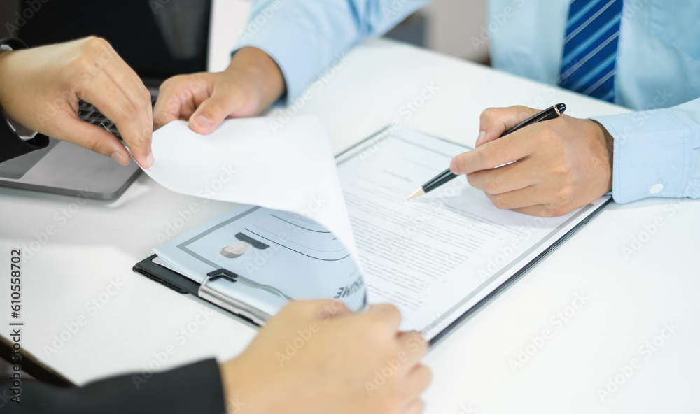 HR Manager talks to job applicants for job interviews about careers and Her personal history in the company. Employment and Recruitment concepts HR Manager talks to job applicants for job interviews about careers and Her personal history in the company. Employment and Recruitment concepts