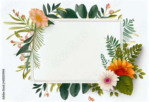 Blank of beautiful flowers frame   Frame with flower isolated on background   Created with generative AI