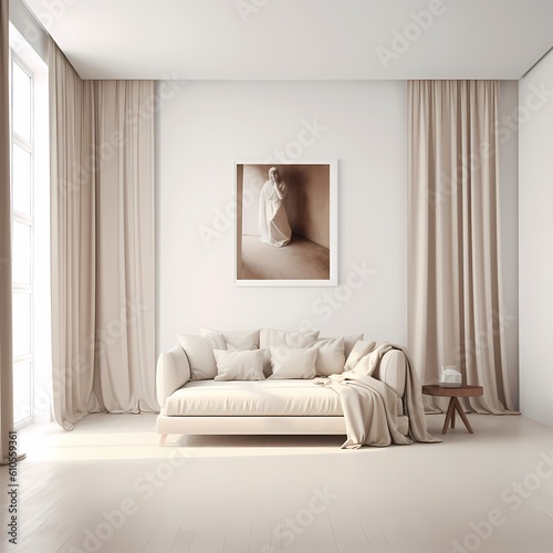 blank frame mockup beige living room 3d blender generated ai