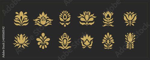 Text boarder divider Mughal symbol for printing in typography. Floral elegant motif in silhouette. Mughal style mirrored palmette.