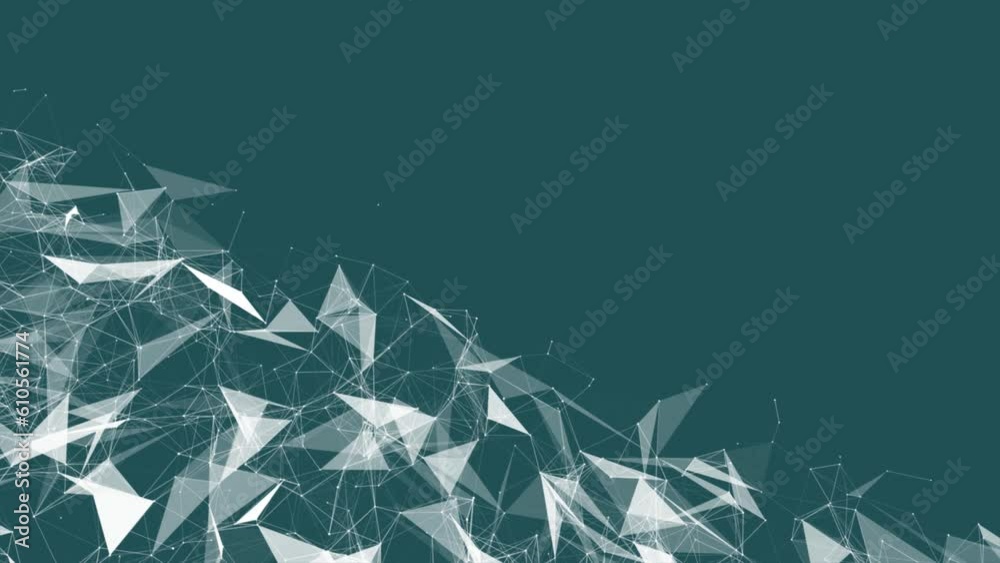 Technological plexus of particles. Business and science, with green background, 4k
