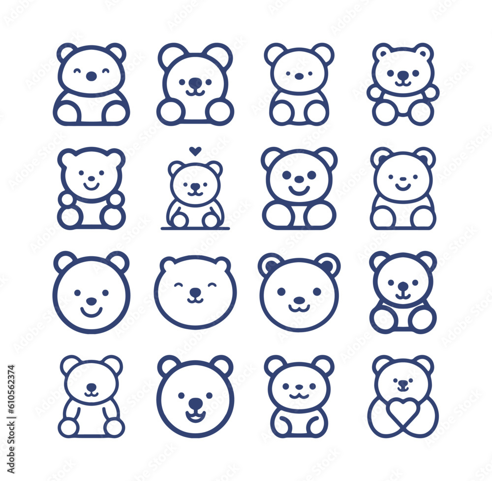 Teddy Bear cartoon line icon collection