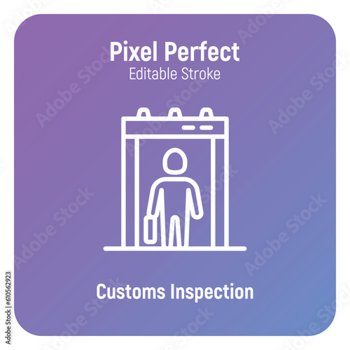 Customs inspection thin line icon, checkpoint in airport. Passenger scanner. Pixel perfect, editable stroke. Vector illustration.