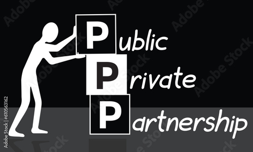 public private partnership, man making ppp with cubes, vector illustration