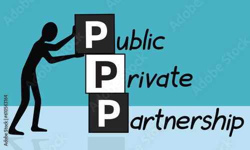 public private partnership, man making ppp with cubes, vector illustration