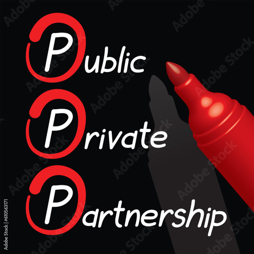 public private partnership, red marker pen, vector illustration