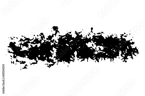 Black stain of paintbrush isolated on white background. Hand-drawn spot of paint, ink. Grunge dye splash. Uneven brush smear. Copy space banner. Vector grain illustration for substrate, base, frame