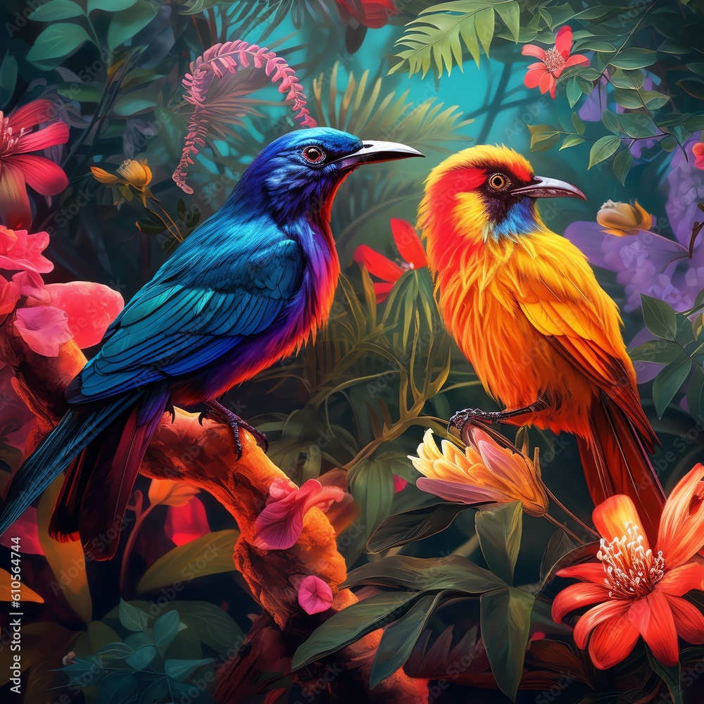 tropical colorful birds