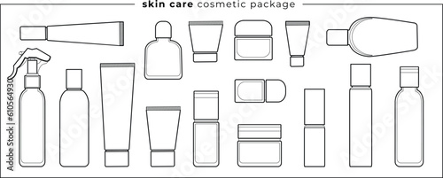 Collection of line cosmetic packages. Vector illustration. Skin and body care products