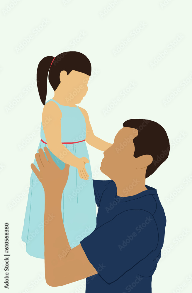Side view of a young father lifting a little daughter playfully for a quality time. Side view of a young father lifting a little daughter playfully for a quality time.
