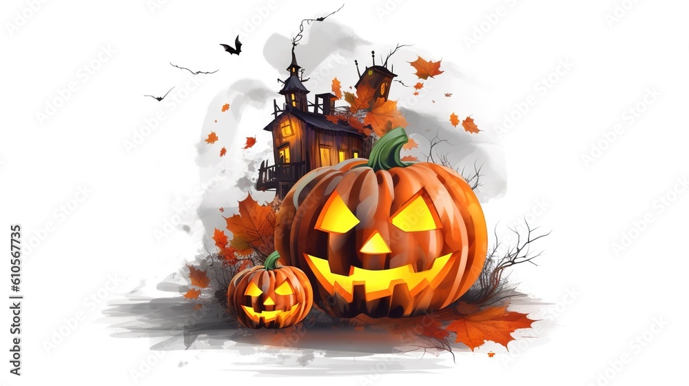 Halloween banner or party invitation background with clouds, bats and pumpkins.illustration Halloween banner or party invitation background with clouds, bats and pumpkins.illustration