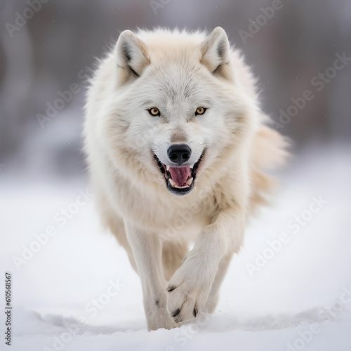 Portrait of arctic wolf in winter