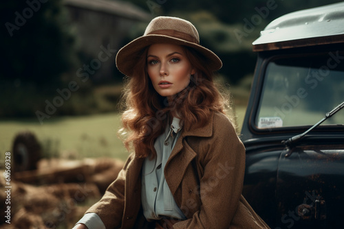 Outdoor models in cotswolds equestrian theme wearing tweed in countryside