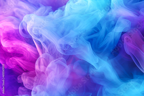 Background with a colorful smoke. Texture of blue, purple and violet smoke. Generative AI