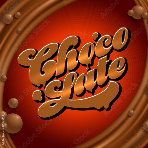 Chocolate logo. The inscription of melted chocolate letters in a chocolate swirl. Dessert icon.