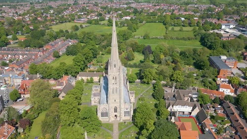 Aerial drone video of the church in Grantham England