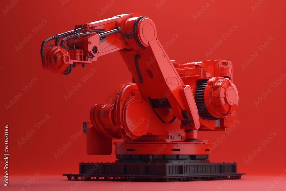 Robotic Red automatic machiene manipulator manufacturer. Modern industrial technology concept in production line in modern factory, intelligent factory industry. Generative AI Technology.