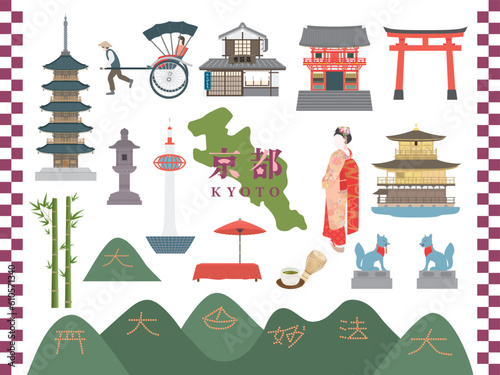 京都　観光名所イラストセット