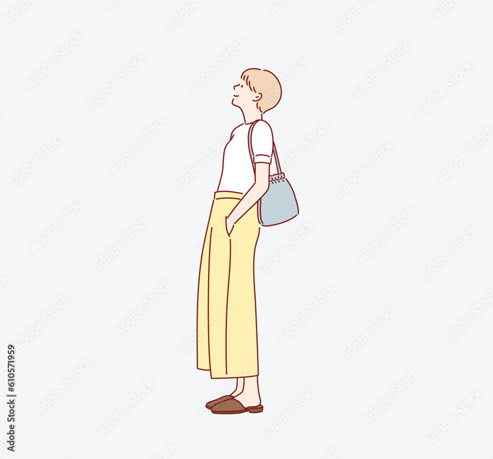 Full length body size photo of young girl. Hand drawn style vector design illustrations. Full length body size photo of young girl. Hand drawn style vector design illustrations.