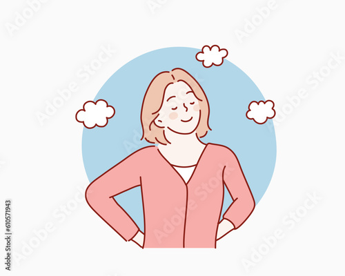 Image of happy woman. Hand drawn style vector design illustrations.