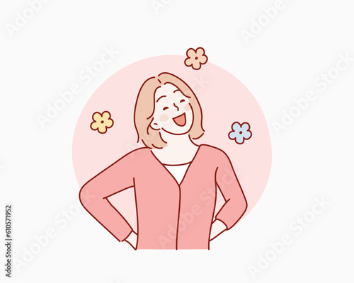 Image of happy woman. Hand drawn style vector design illustrations.