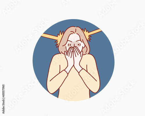 shocked anxious woman in panic. Hand drawn style vector design illustrations.