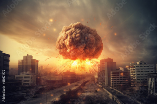 Canvas Print Exploding atomic bomb over a city