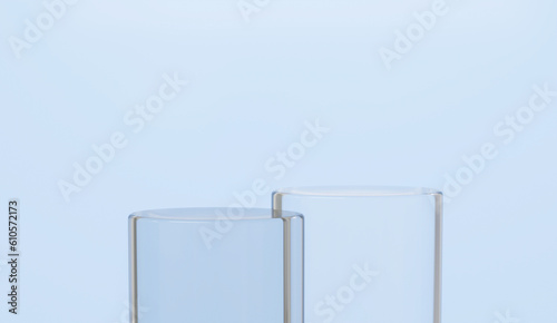Minimal style 3D Abstract cylinder glass pedestal podium background. Promotion display for products stage showcase platform.