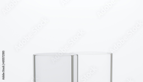 Minimal style 3D Abstract cylinder glass pedestal podium background. Promotion display for products stage showcase platform.