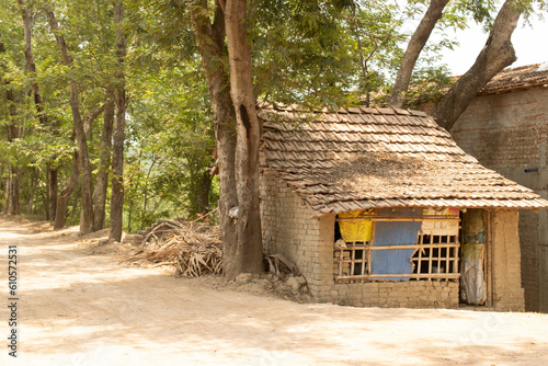 traditional local hut on the road side in a hot summer day