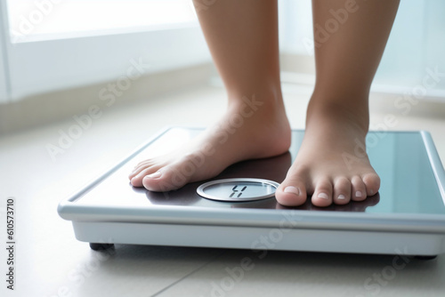 Feet of an Asian woman on a weight scale
