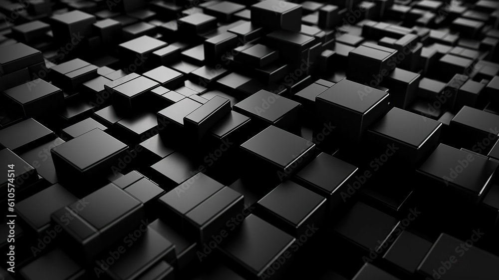 Black blocks on a black background. Generative Ai