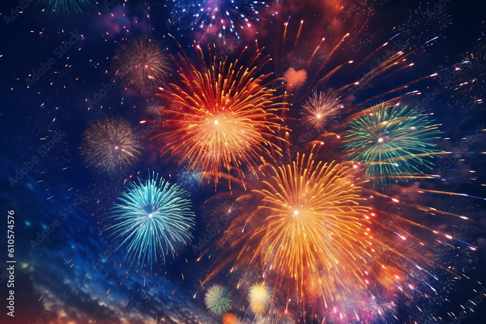 Colorful fireworks exploding at night against sky
