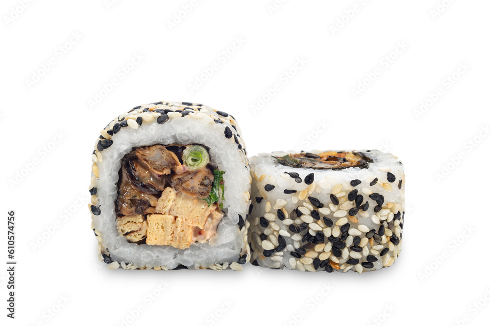 Sushi rolls on a white background. Sushi rolls on a white background.