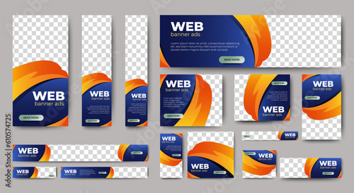 Web advertising banner template design. Modern web layout set with standard size. vector