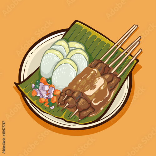 Digital vector illustration of sate ayam or satay Indonesian tradional food