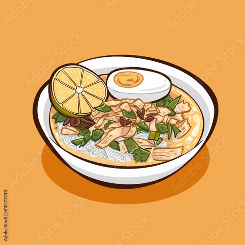 Digital vector illustration of soto Indonesian tradional food photo